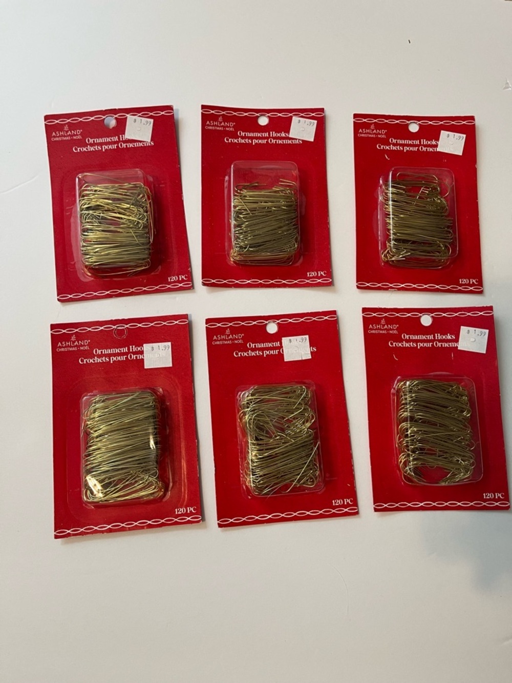 New Set 6 Ashland Gold Metal Christmas Tree Ornament Hooks Hanging 120(720 Tot)
